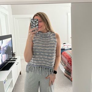 Striped Mock Neck Sleeveless Sweater Top